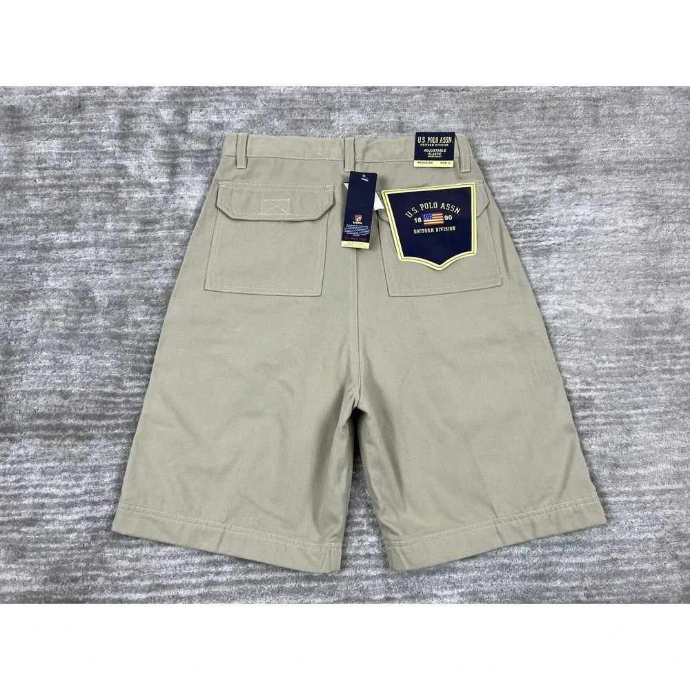 US Polo Assn Cargo Shorts Boys 16 Khaki Uniform Division Adjustable Waist Tan‎